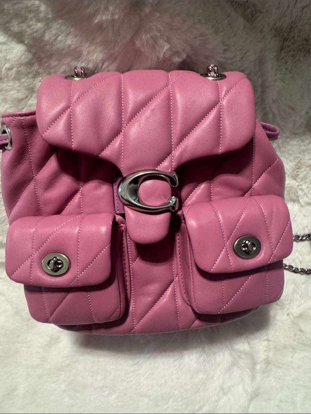 Coach  Tabby Quilted Leather Backpack in Magenta with Silver Hardware - Picture 2 of 13